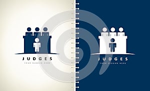 Three judges and the defendant logo vector - trial photo